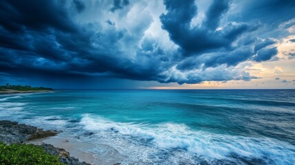 Dramatic storm clouds gathering over the ocean intense weather