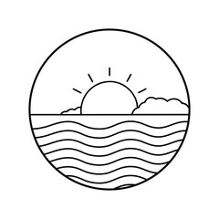 Single line art vector illustration of a sunset on a white background, elegant and minimalist design.