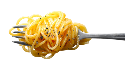 Fresh noodles on a fork on a transparent background