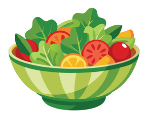 Fresh vegetable salad in ceramic decorative bowl vector illustration healthy food Vegetarian nutrition 