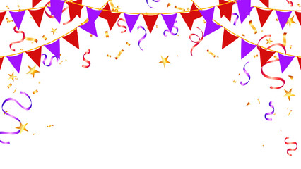 flag garlands, confetti, streamer ribbons vector illustration. party decoration banner