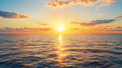 Fototapeta premium Golden sunset over a calm sea clear weather