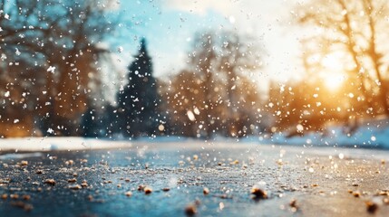 Hailstorm with ice pellets hitting the ground severe weather