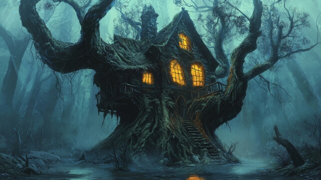 Old Ancient Night Hag House in the Swamp Concept Art