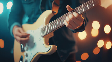 Fototapeta premium Live Guitar Performance in Spotlight