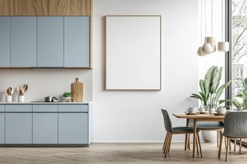 Poster Mockup in Kitchen Interior with White Wall created with Generative AI