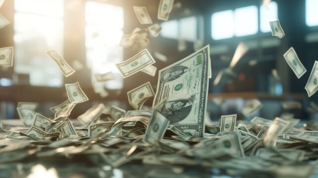 Pay day concept cash flowing from a paycheck into a bank account