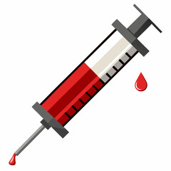 Syringe with Blood Vector Illustration on White Background