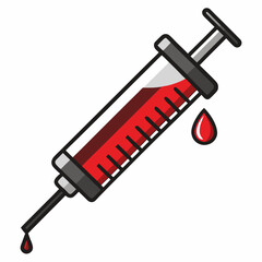 Syringe with Blood Vector Illustration on White Background