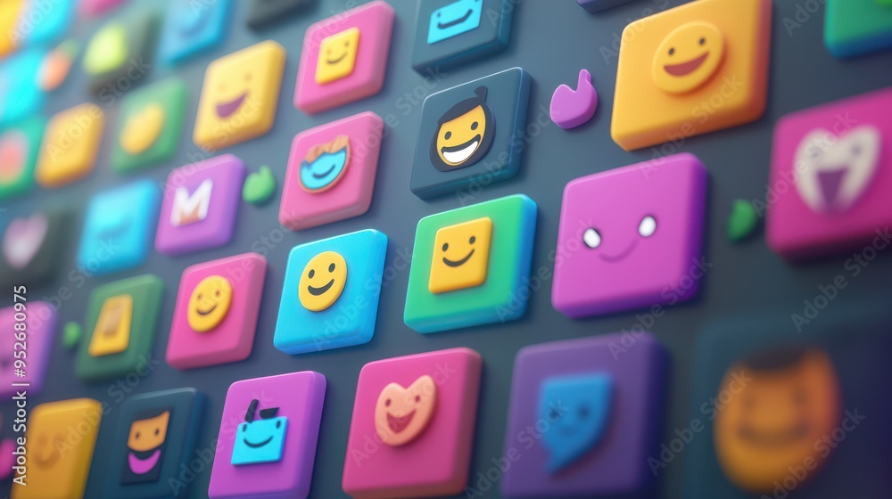Aufkleber a vibrant collection of 3d emoji icons in various colors displayed on a dark background, representin