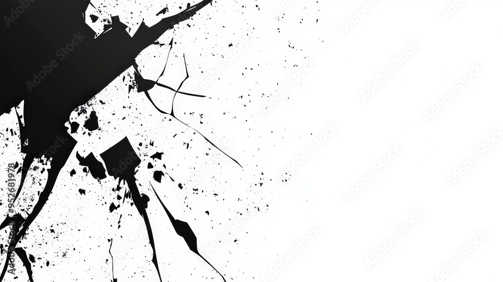 Poster A striking black splatter extends across the white background, showcasing sharp lines and unique patterns, evoking a sense of energy and movement