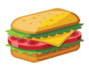 delicious sandwich with crispy bacon fresh lettuce and layered cheese vector illustration