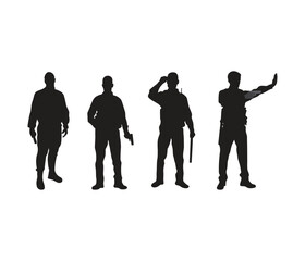 vector hand drawn police man silhouette set