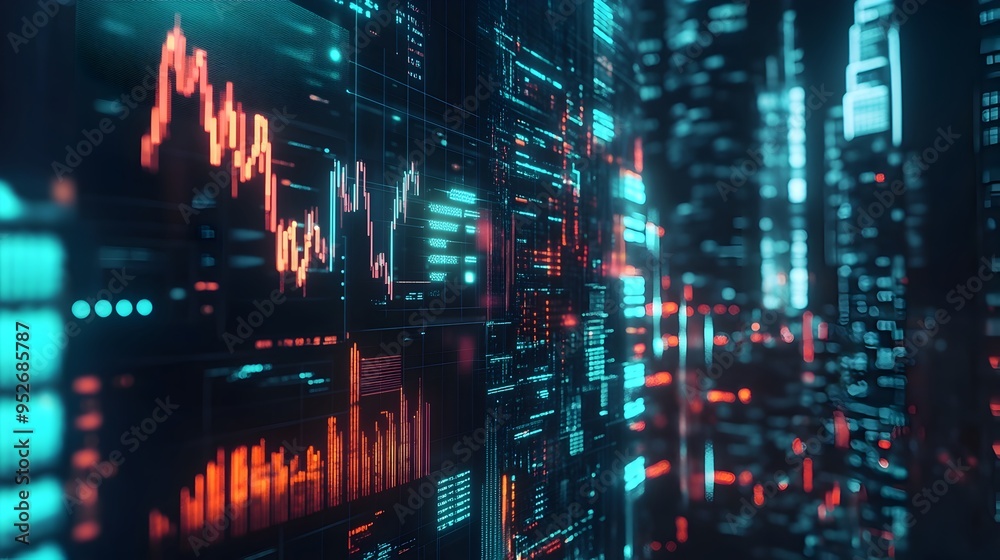 Wall mural futuristic holographic data visualization for sleek financial technology interface with minimalist a
