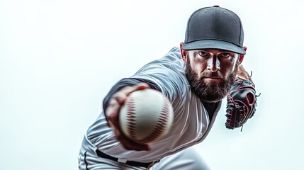 The Heat of the Game: Intense baseball pitcher in mid-throw, eyes locked on target, ready to strike. 