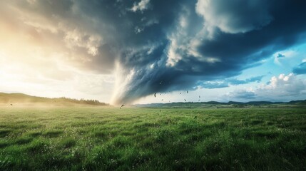 Tornado forming in an open field violent weather