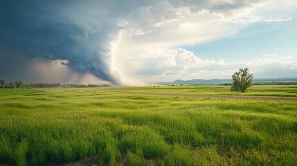 Obraz premium Tornado forming in an open field violent weather