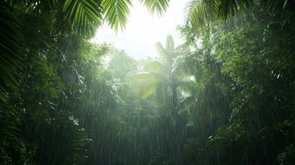 Obraz premium Tropical rain shower over a dense jungle wet weather