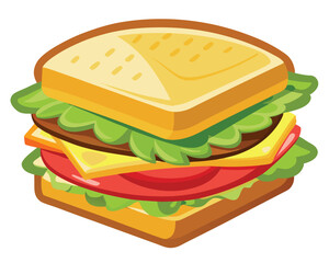 delicious sandwich with crispy bacon fresh lettuce and layered cheese vector illustration