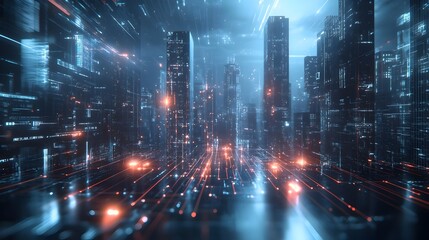 Fototapeta premium Futuristic Blockchain Powered Financial Technology Infrastructure with Sleek Metallic and Glass Architecture