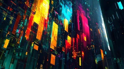 Innovative Fintech Solutions with Vibrant Digital Art and Abstract Cryptocurrency Visualizations