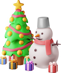 3D snowman and christmas tree decorated