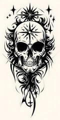 Fototapeta premium Tribal Skull and Stars Tattoo symmetry very simple traditional tattoo flash styles illustration