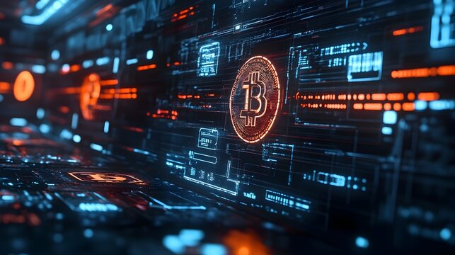 Futuristic Fintech with Integrated Cryptocurrency Sleek Blockchain Ledger Interface