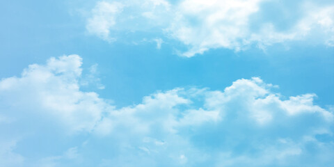 Obraz premium blue beautiful clouds sky soft bright sunny winter template canvas love banner natural background clear white clouds sun reflection daytime Serene fluffy cumulus clouds heap landscape Panorama Blue 