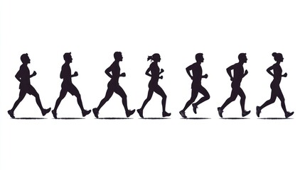 Fototapeta premium Silhouettes of Seven Runners in Motion