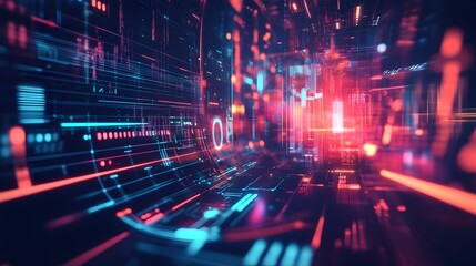 Futuristic Financial Technology with Sleek Digital Interfaces and Vibrant Data Visualizations