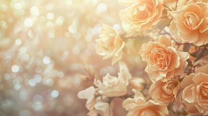 Elegant blooming roses with bokeh background in a soft pastel tone, evoking a romantic and serene ambiance perfect for any occasion.