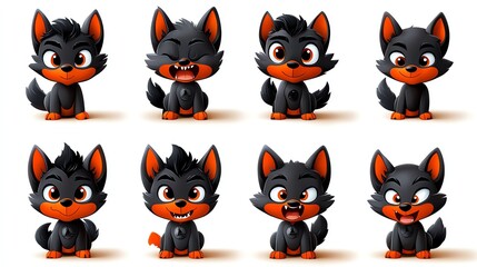 Fototapeta premium An adorable cartoon wolf character with various expressive facial expressions, perfect for children's illustrations and animations.