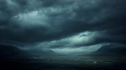 Obraz premium Moody and Dramatic Landscape with Ominous Clouds Looming Overhead in a Cinematic Gothic Romantic Style