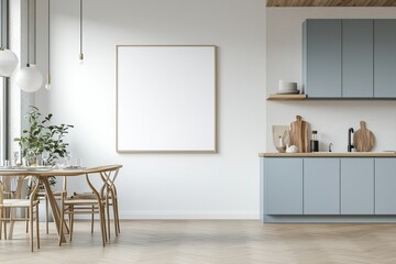 Poster Mockup in Kitchen Interior with White Wall created with Generative AI