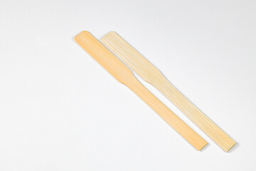 Wooden spoon, disposable tableware, Eco-friendly materials spoon isolated on white background. 