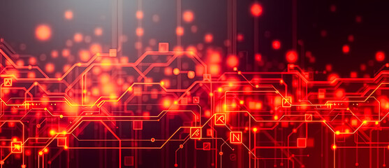 Fototapeta premium Red Circuit Board with Glowing Lights