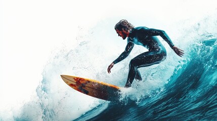 Riding the Ocean's Fury: A lone surfer carves through a powerful wave, his focus unwavering as he masters the surge. 