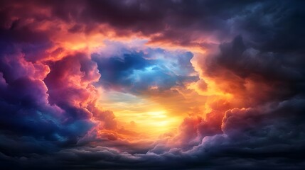 Fototapeta premium Dramatic Sunset Landscape with Thunderstorm on Horizon and Cinematic Sun Rays Through Dark Clouds