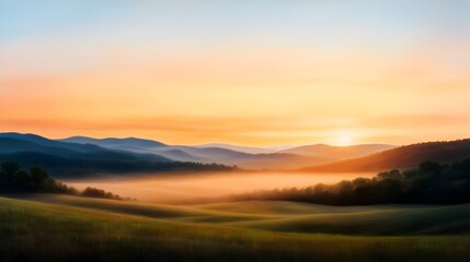 Obraz premium Serene Dawn Breaking Through Misty Pastoral Landscape With Warm Golden Light