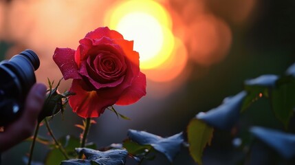 Rose Blooming at Sunset