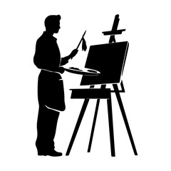 Artist Painting on Easel Silhouette set items