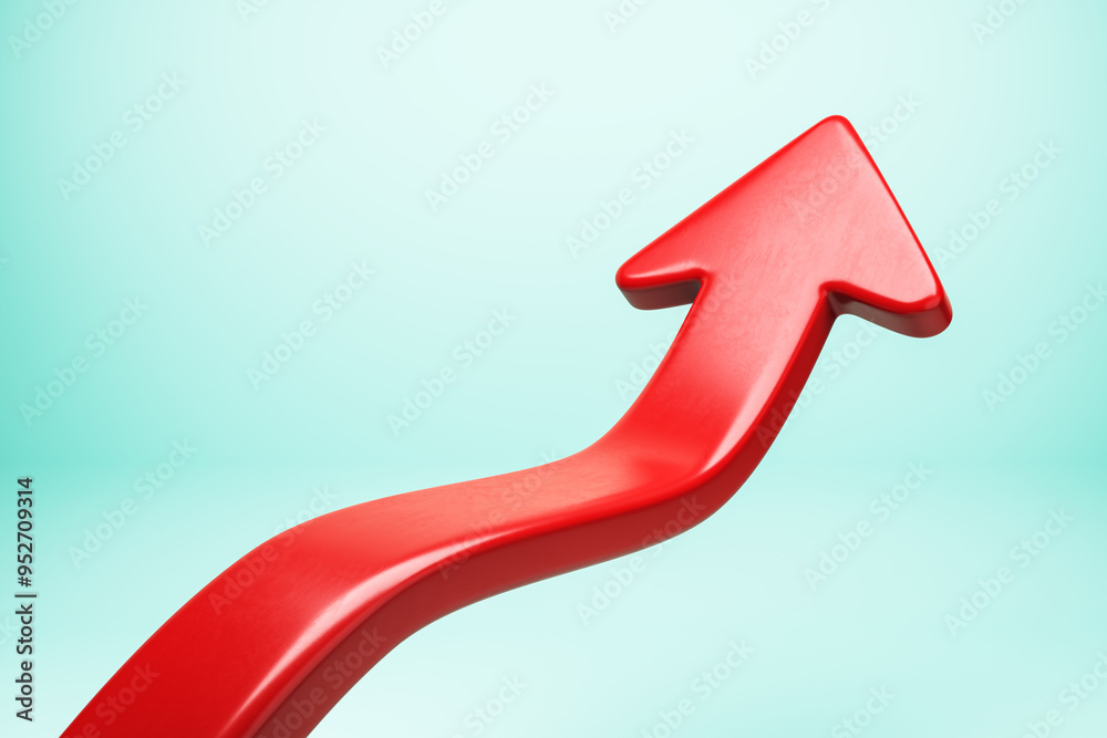 Poster Red arrow pointing upward on light background. 3D Rendering