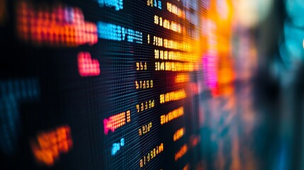 Close-up of a Digital Stock Ticker with Blurry Background