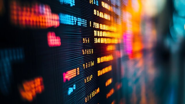 Close-up of a Digital Stock Ticker with Blurry Background