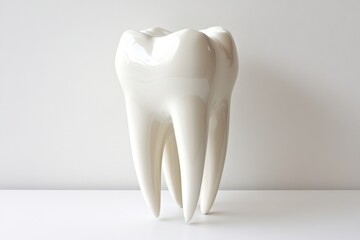 Elegant ceramic tooth sculpture on white background