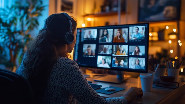 A young girl engaging in a video call meeting, representing modern digital communication and remote work culture