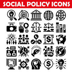 Social policy icon sheet vector illustration.