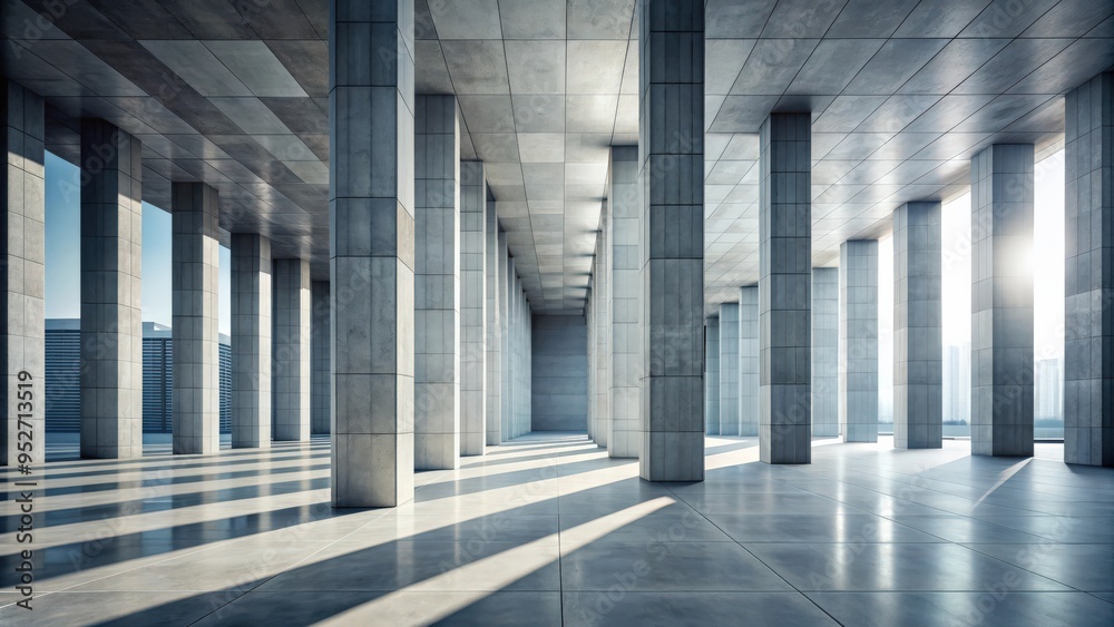 Fototapete Abstract background of modern building architecture with concrete bias columns and space perspective, Architecture