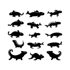 Axolotl silhouette black white vector illustration